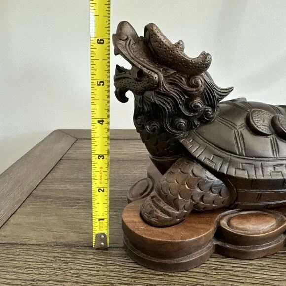 Smoking Dragon Tortoise Turtle Beast Hand Carved Boxwood Wealth Statue Sculpture - Picture 11 of 16